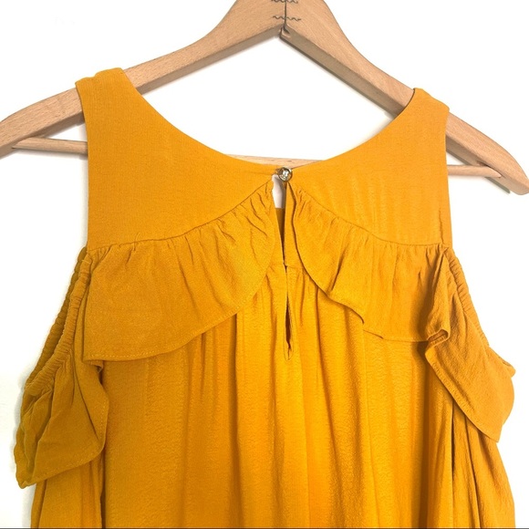 Anthro | Maeve Mustard Ruffle Cold Shoulder Top - Picture 4 of 9